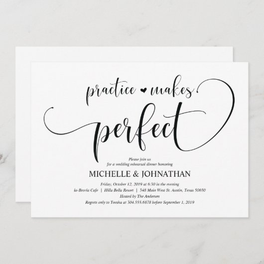 エレガントな結婚式のリハーサルの夕食の招待状カード 招待状 (正面/裏面)