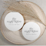 エレガントな結婚式のリハーサルディナーの前の夜 ラウンドペーパーコースター<br><div class="desc">シンプルブラックの台本に「前夜」を盛り込んだリハーサルのディナーにエレガントは、クラシックとラウンドのコースターを用意。touchをお祝いに追加パーソナライズされたするタイムレスデザイン。</div>