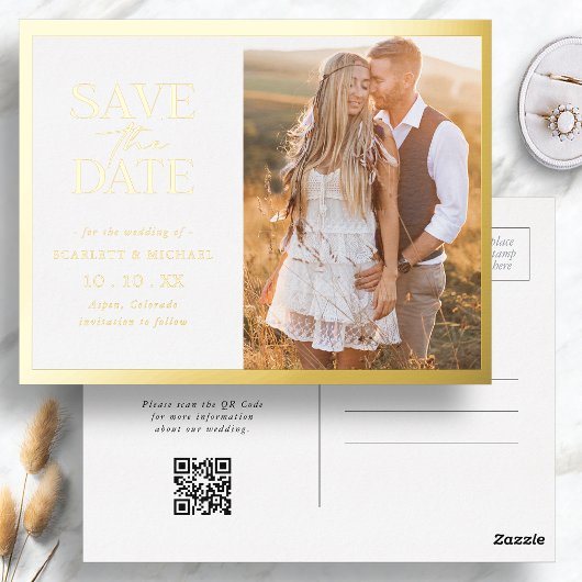 エレガントな結婚式の事前お知らせ 箔招待状ポストカード