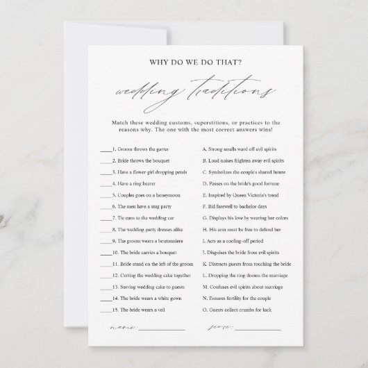 エレガントな結婚式の伝統ブライダルシャワーゲームカード 招待状 (正面)