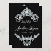 エレガントな結婚式の保存日付の白黒 セーブザデート (正面/裏面)