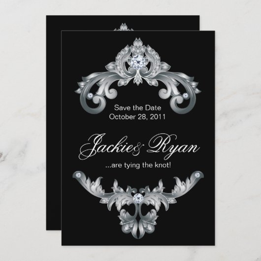 エレガントな結婚式の保存日付の白黒 セーブザデート (正面/裏面)