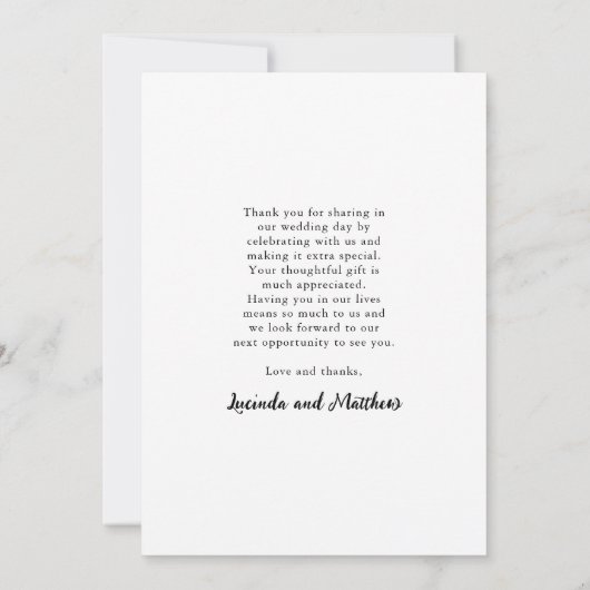 エレガントな結婚式の写真ありがとう サンキューカード (裏面)