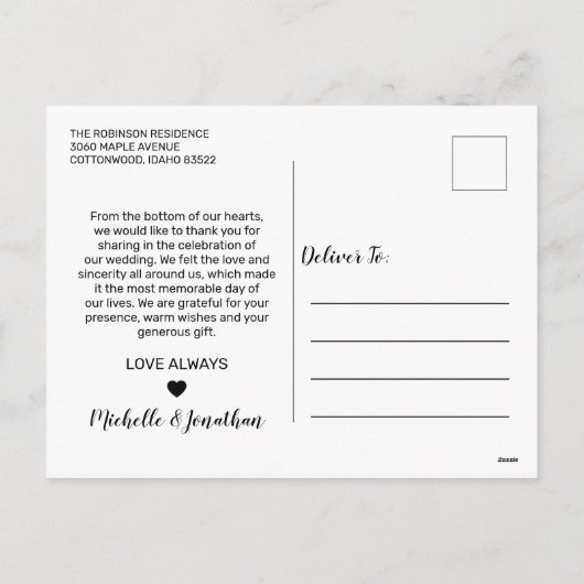 エレガントな結婚式の写真ありがとう シーズンポストカード (裏面)