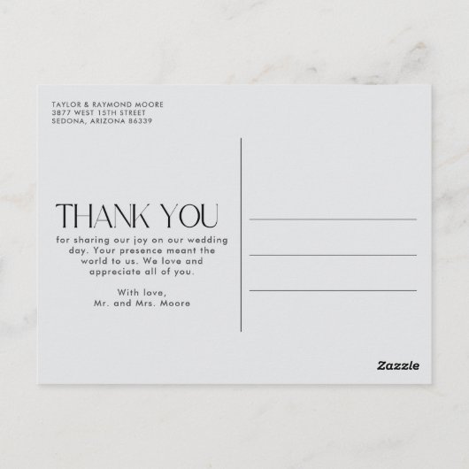 エレガントな結婚式の写真ありがとう ポストカード (裏面)