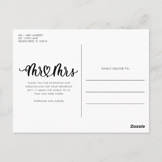 エレガントな結婚式の写真ありがとう ポストカード (裏面)