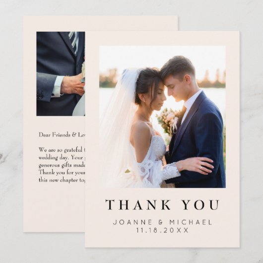 エレガントな結婚式の写真の感謝カード カスタム サンキューカード (正面/裏面)