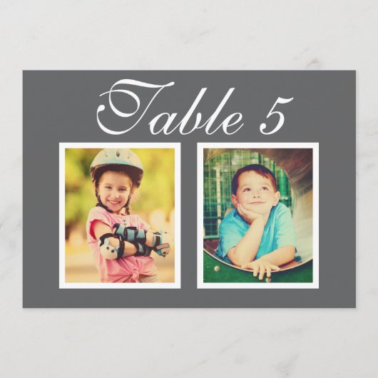 エレガントな結婚式の写真の木炭グレーテーブル番号 招待状 (正面)