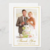 エレガントな結婚式の写真の金ゴールドフレーム サンキューカード (正面/裏面)