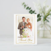 エレガントな結婚式の写真金ゴールドフレームありがとう ポストカード (スタンド正面)