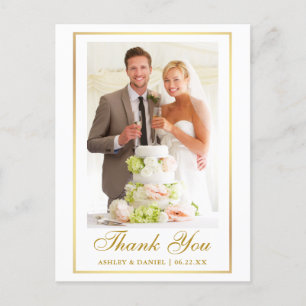 エレガントな結婚式の写真 ゴールドフレーム ありがとうございます ポストカード