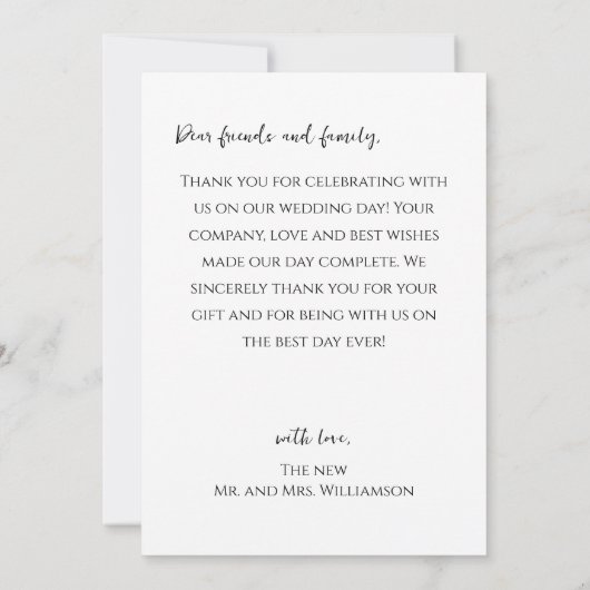 エレガントな結婚式の写真 サンキューカード (裏面)