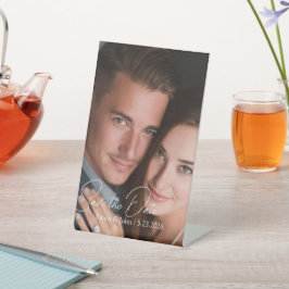 エレガントな結婚式の写真 保存日付 ペデスタル サイン