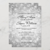 エレガントな結婚式の冬の不思議の国の輝きの銀 招待状 (正面/裏面)