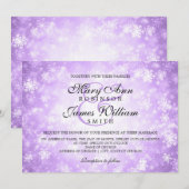 エレガントな結婚式の冬の不思議の国の輝き紫 招待状 (正面/裏面)
