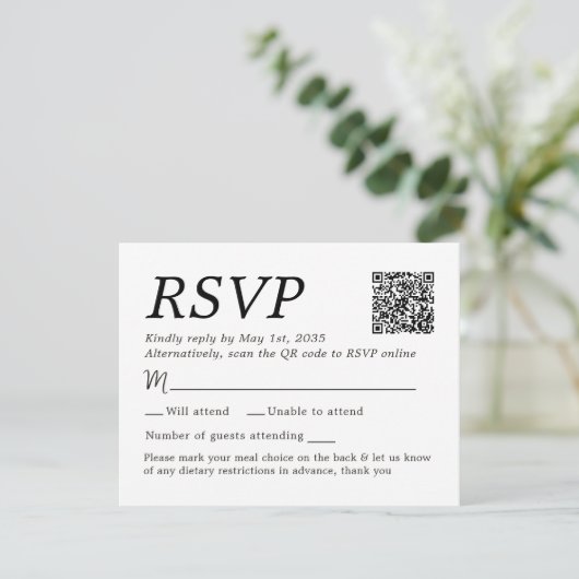 エレガントな結婚式の出欠返信カード メニュー選択肢4名様用 出欠カード (スタンド正面)