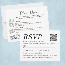 エレガントな結婚式の出欠返信カード メニュー選択肢4名様用 出欠カード