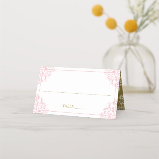 エレガントな結婚式の名前カード | Nadine (ピンク & ゴールド) プレイスカード (正面)
