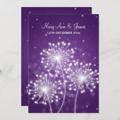 エレガントな結婚式の夏のスパークルパープル 招待状 (正面/裏面)