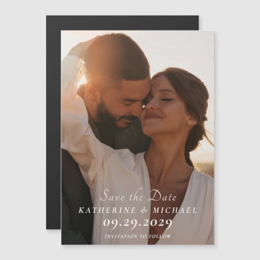 エレガントな結婚式の延期日通知の写真 マグネット招待状 (正面/裏面)
