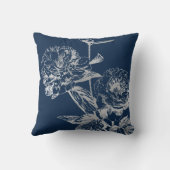 エレガントな結婚式の引き出物のシンプルな花の銀製海軍 クッション (裏面)