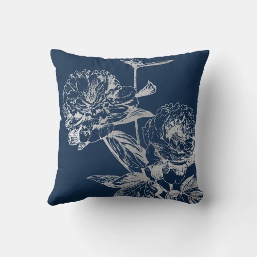 エレガントな結婚式の引き出物のシンプルな花の銀製海軍 クッション (裏面)