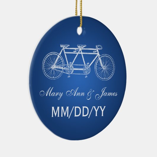 エレガントな結婚式の引き出物のタンデムバイクの青 セラミックオーナメント (右)