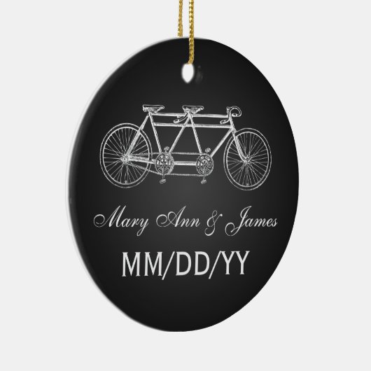 エレガントな結婚式の引き出物のタンデムバイクの黒 セラミックオーナメント (右)