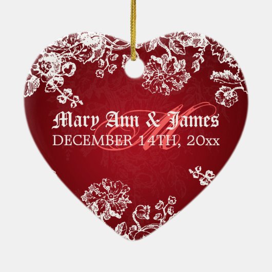 エレガントな結婚式の引き出物のビクトリアンな華麗さの赤 セラミックオーナメント (裏面)