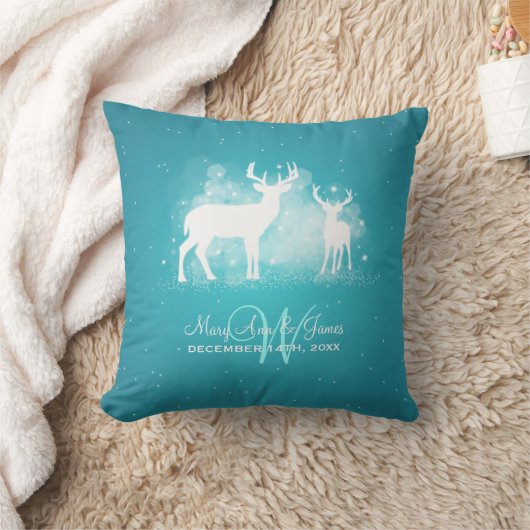 エレガントな結婚式の引き出物の冬のシカの輝きTurquois クッション (ブランケット)