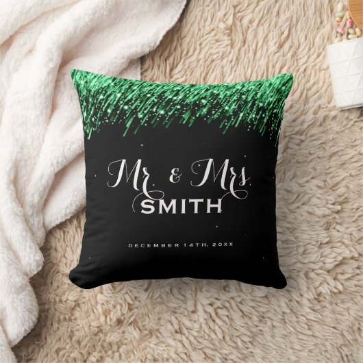 エレガントな結婚式の引き出物の落下星のエメラルドグリーン クッション (ブランケット)