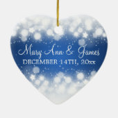 エレガントな結婚式の引き出物の魔法の輝きの青 セラミックオーナメント (裏面)