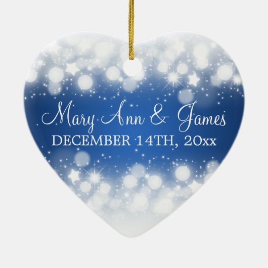 エレガントな結婚式の引き出物の魔法の輝きの青 セラミックオーナメント (裏面)