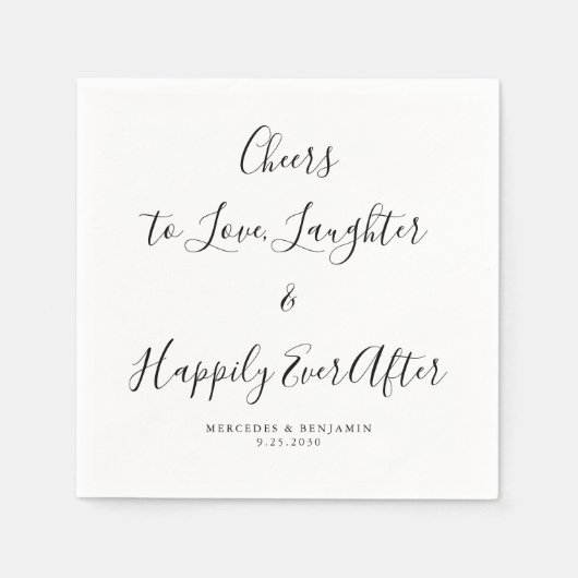 エレガントな結婚式の後ずっと幸せに笑いを愛する スタンダードカクテルナプキン (正面)