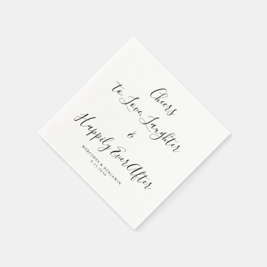 エレガントな結婚式の後ずっと幸せに笑いを愛する スタンダードカクテルナプキン (角)