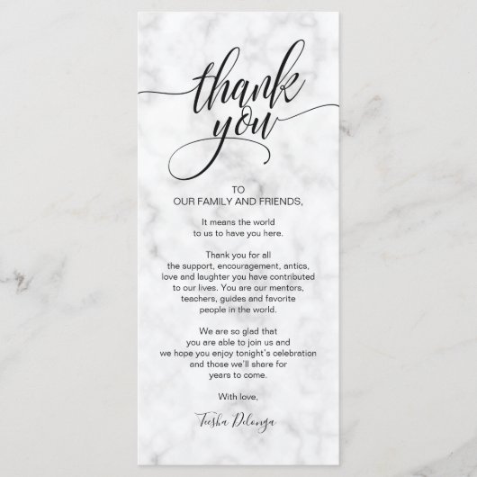 エレガントな結婚式の感謝を伝える席札カード プログラム (正面)