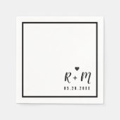 エレガントな結婚式の手書きブラック&ホワイト スタンダードカクテルナプキン (正面)