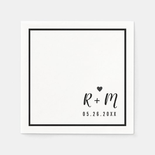 エレガントな結婚式の手書きブラック&ホワイト スタンダードカクテルナプキン (正面)