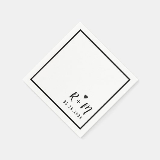 エレガントな結婚式の手書きブラック&ホワイト スタンダードカクテルナプキン (角)