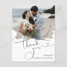 エレガントな結婚式の手書きメッセージ フォトサンクスカード