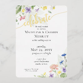 エレガントな結婚式の披露宴 水彩の野生の花 箔招待状