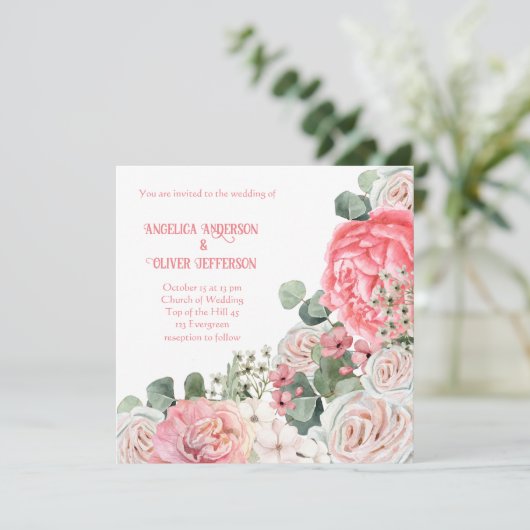 エレガントな結婚式の招待ウォーターカラーの花 招待状 (スタンド正面)