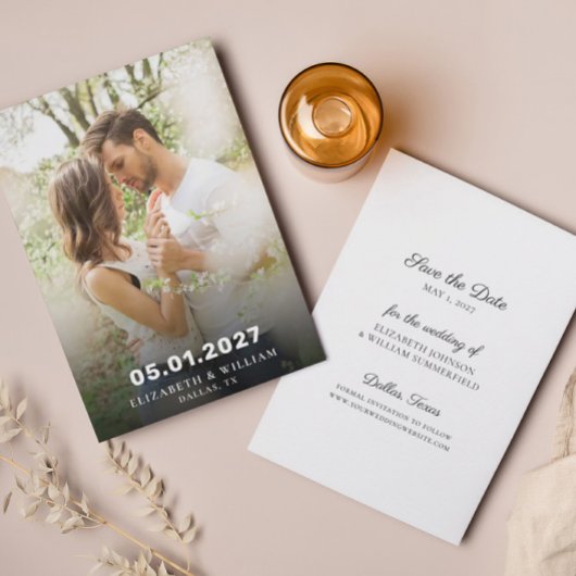 エレガントな結婚式の招待前のお知らせ写真カード 招待状