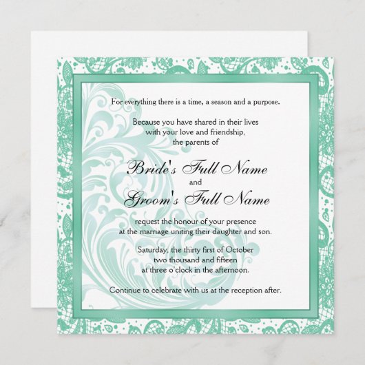 エレガントな結婚式の招待状 - アクアマリン 招待状 (正面/裏面)