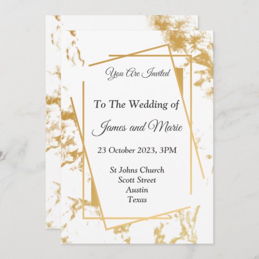 エレガントな結婚式の招待状, ゴールドマーブル 招待状 (正面/裏面)