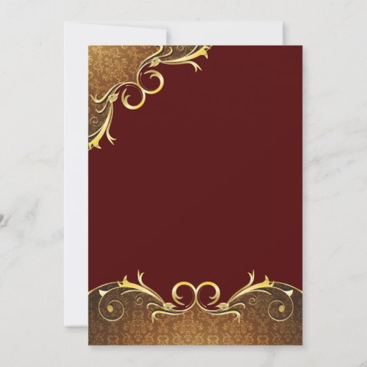 エレガントな結婚式の招待状, バーガンディ/ゴールドのスクロール 招待状 (裏面)