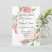 エレガントな結婚式の招待状, ピンク, 花柄, ヴィンテージ 招待状 (スタンド正面)