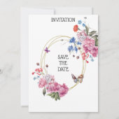 エレガントな結婚式の招待状, ピンク, 青い花 招待状 (裏面)