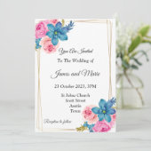 エレガントな結婚式の招待状, ピンク, 青 招待状 (スタンド正面)