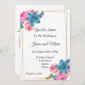 エレガントな結婚式の招待状, ピンク, 青 招待状 (正面/裏面)